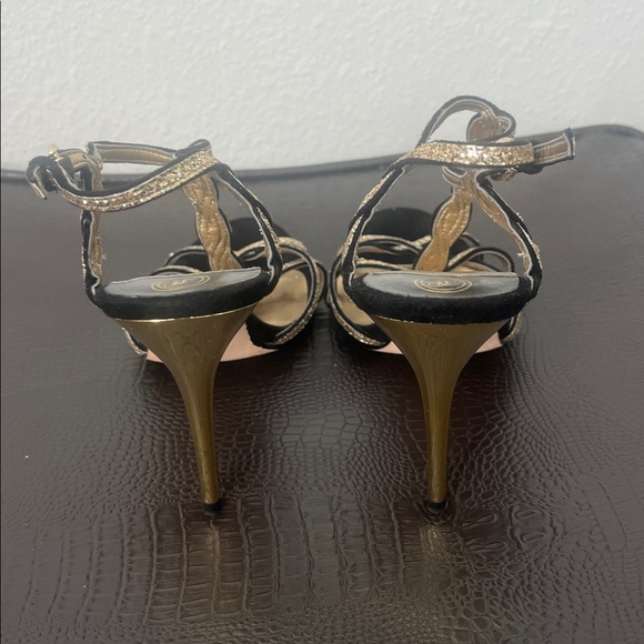 IVANKA TRUMP Black and Gold Strappy Heeled Sandals - Picture 4 of 6
